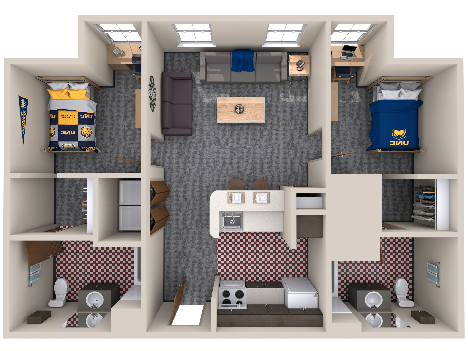 2 bedroom, 2 bathroom floorplan